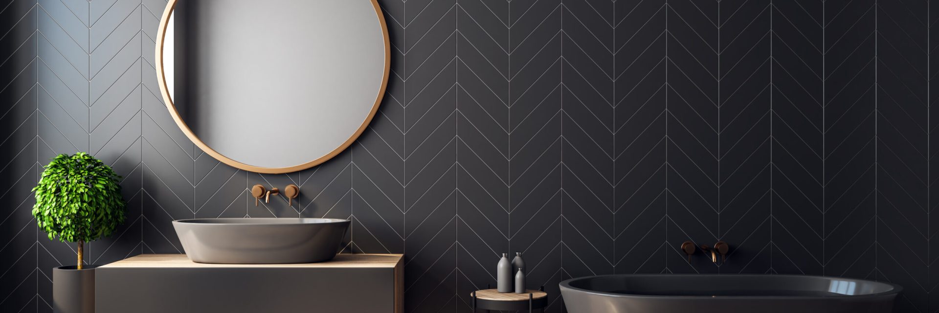 Modern black bathroom interior