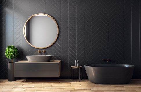 Modern black bathroom interior