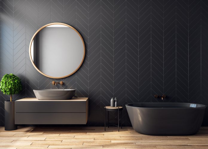 Modern black bathroom interior