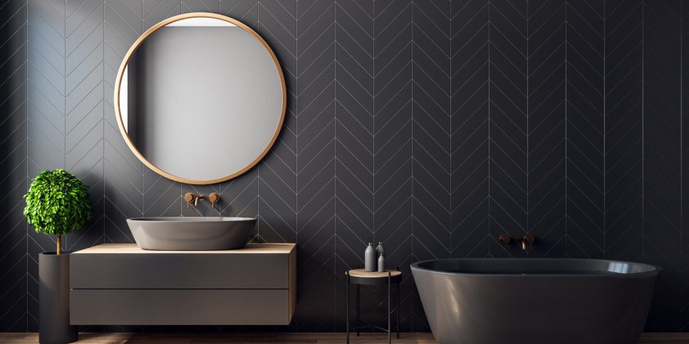 Modern black bathroom interior