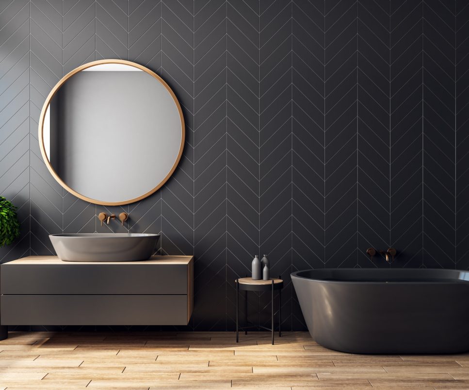 Modern black bathroom interior