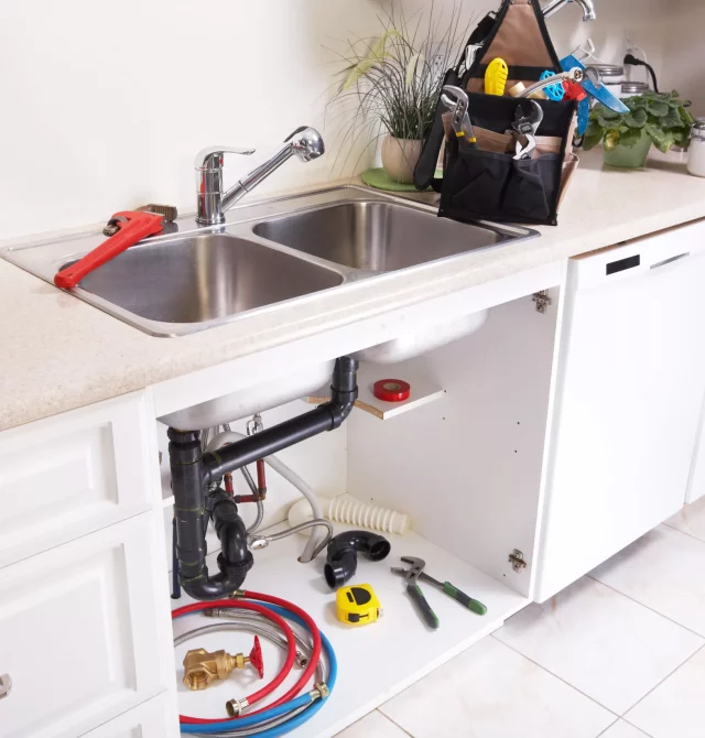 Kitchen Water tap and sink. Renovation  and plumbing.
