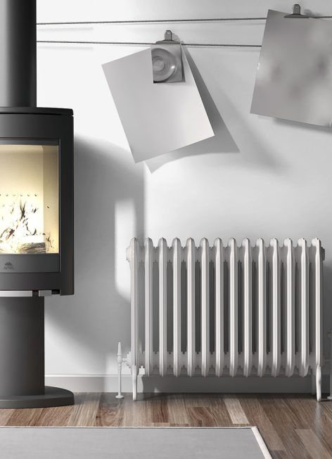 Beautiful modern interior with fireplace. 3D rendering